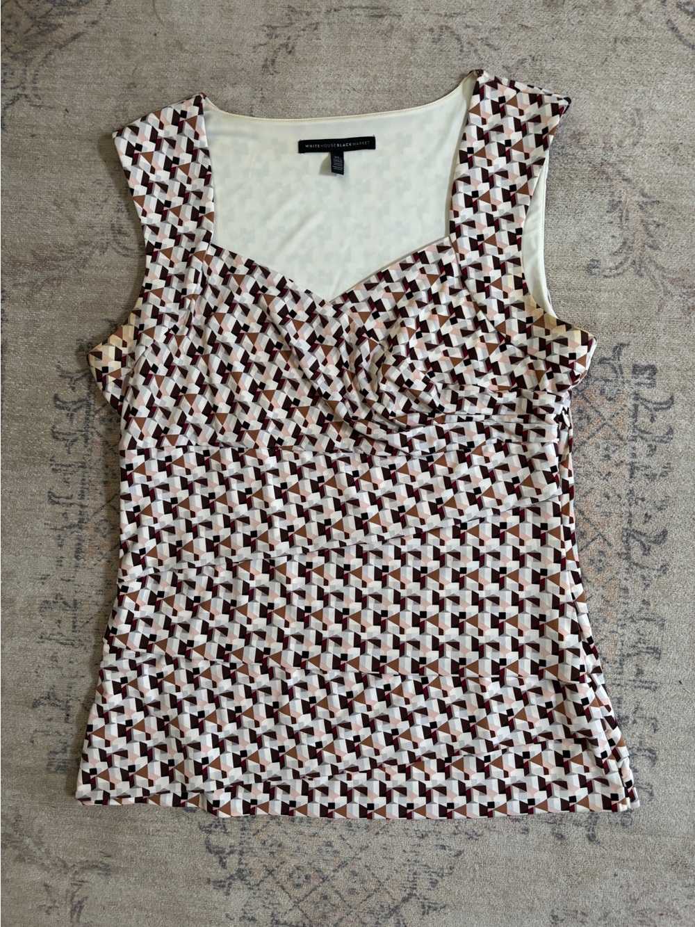 White House Black Market Cream Geometric Sleeveless Tank